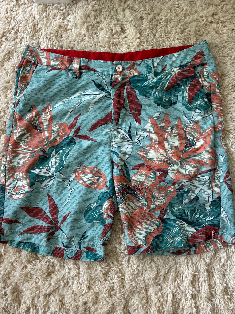 Tommy Bahama Teal and Coral Floral Flat Front Shorts